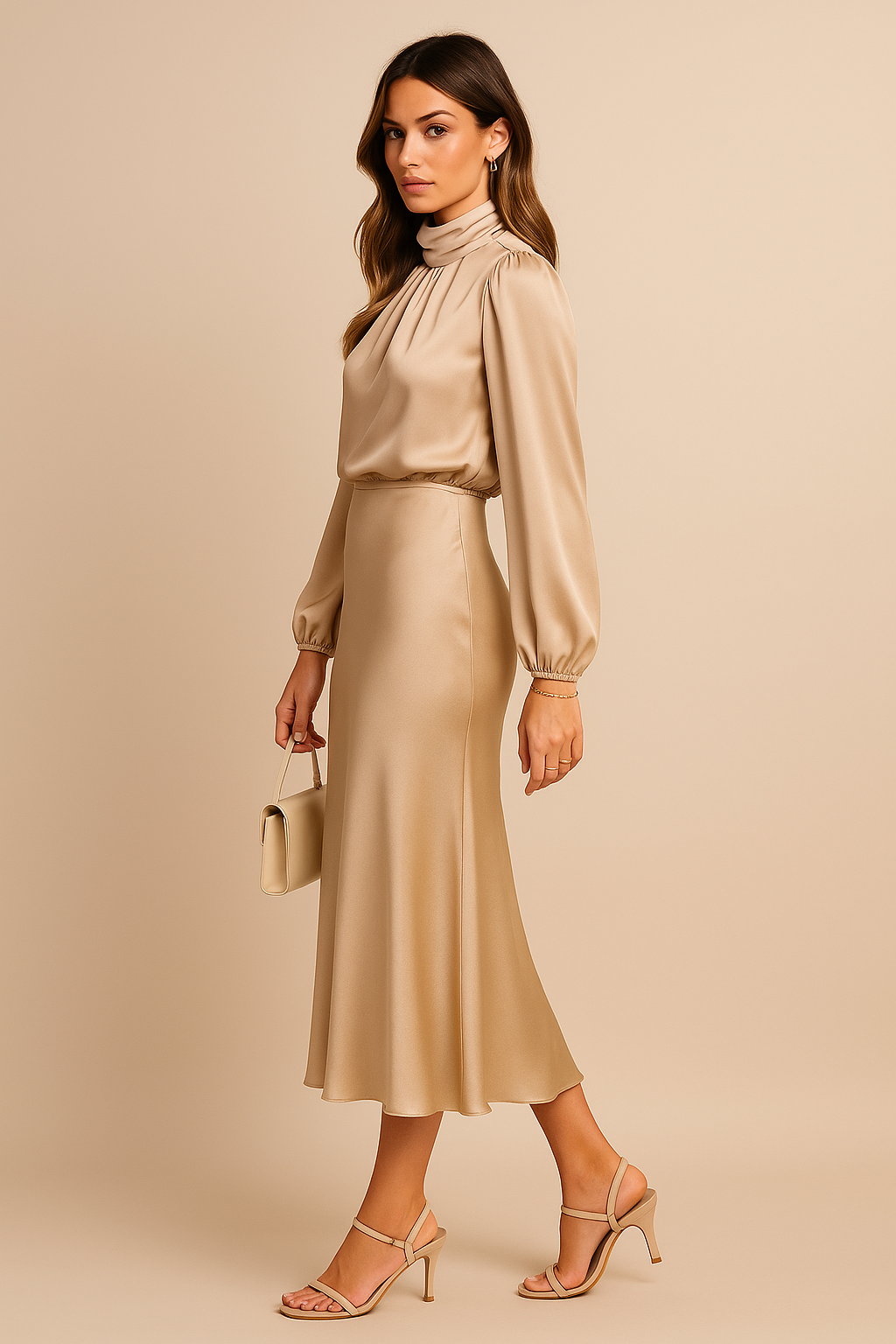 Anna | Elegant Hög Hals Midi Klänning för Dam 3