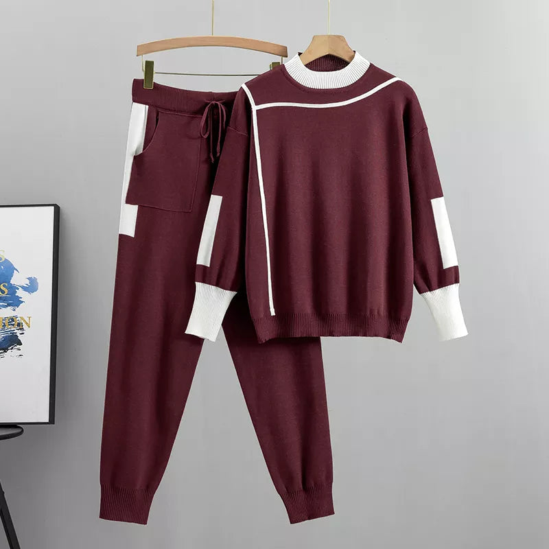 Elegant Hemset för Kvinnor | Högkragad Tröja med Dragsko Byxor | Mjuk och Bekväm Design för Avkoppling 0