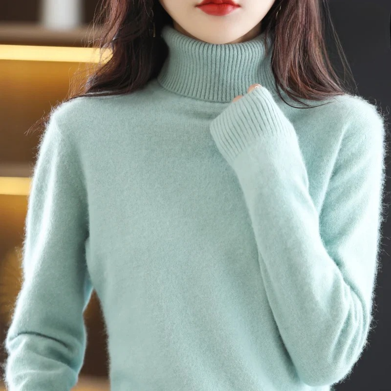 Elegant Kashmirtröja Dam med Hög Turtleneck | Mjuk och Värmande Basplagg för Vinter 2