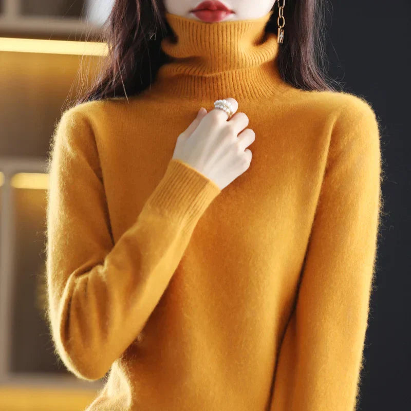 Elegant Kashmirtröja Dam med Hög Turtleneck | Mjuk och Värmande Basplagg för Vinter 3