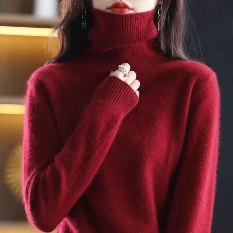 Elegant Kashmirtröja Dam med Hög Turtleneck | Mjuk och Värmande Basplagg för Vinter 5
