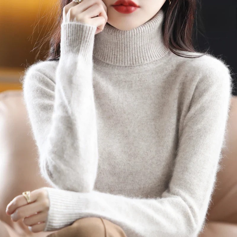 Elegant Kashmirtröja Dam med Hög Turtleneck | Mjuk och Värmande Basplagg för Vinter 8