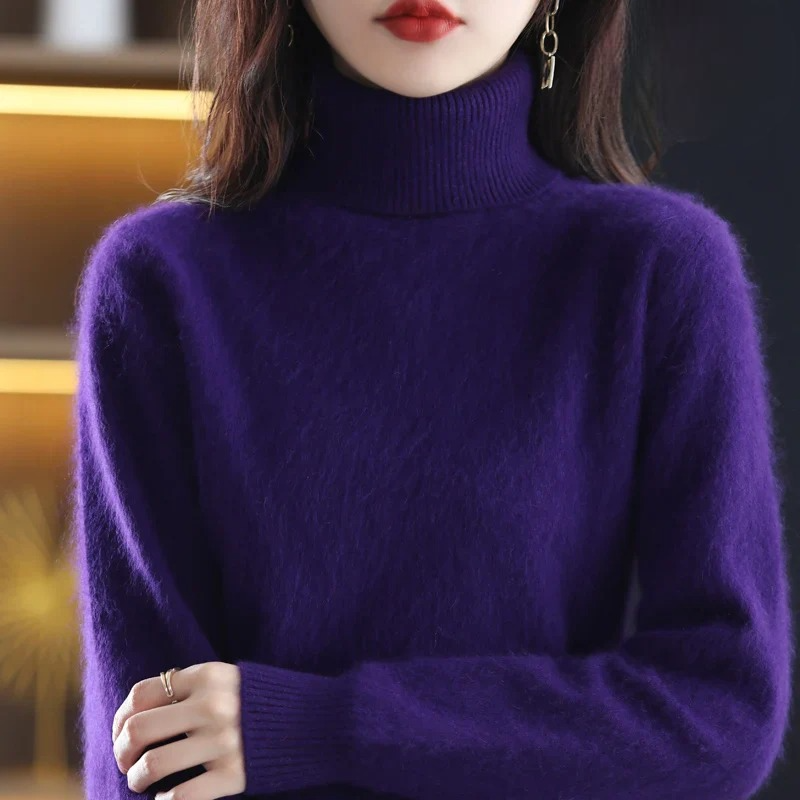 Elegant Kashmirtröja Dam med Hög Turtleneck | Mjuk och Värmande Basplagg för Vinter 9