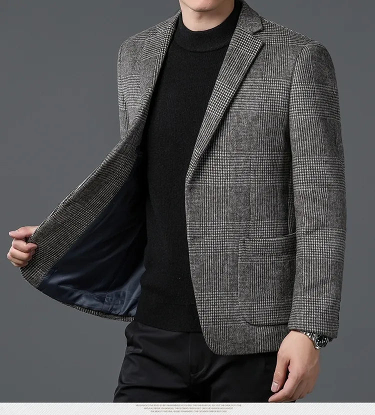 Elegant Kavaj | Glen Check Blazer med Tvåknappslås & Patchfickor | Stilren Design för Alla Tillfällen 0