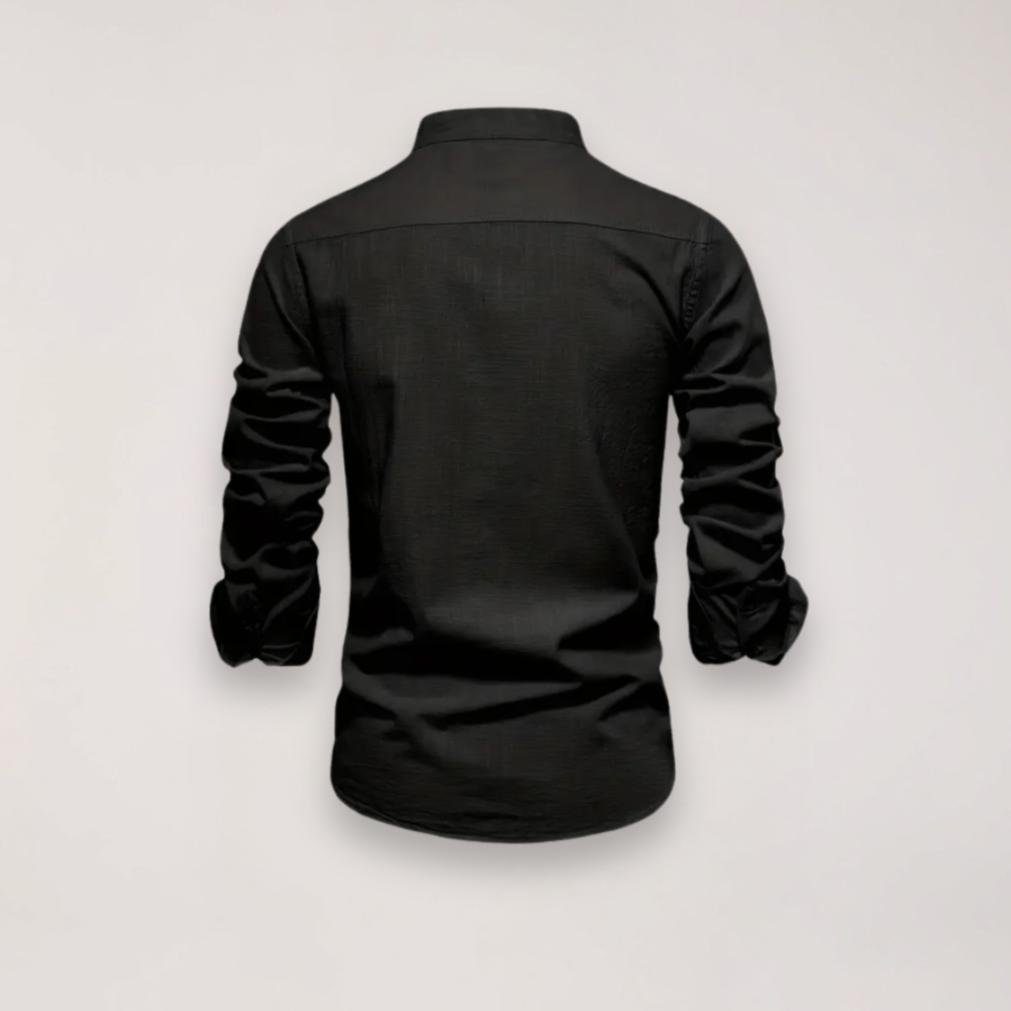 Elegant Långärmad Skjorta med Ståkrage och Subtilt Broderi | Mångsidig Design för Smart Casual Stil 2