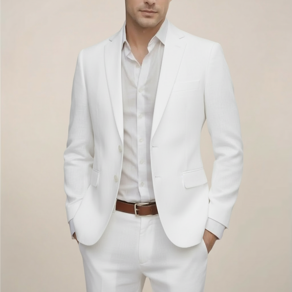 Elegant Linnekostym Herr | Tvådelad Slim Fit med Lätt Design | Perfekt för Sommarens Evenemang 1