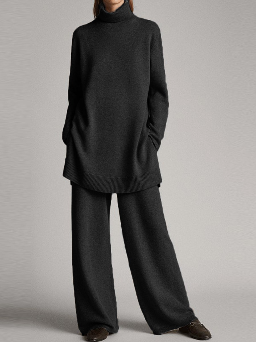 Elegant Lounge Set | Oversize Turtleneck & Wide Leg Pants for Relaxed Style 0