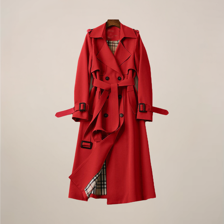 Elegant Trenchcoat | Dubbelknäppt Design med Bälte &amp; Rutigt Foder | Tidlös Stil för Kalla Dagar 2