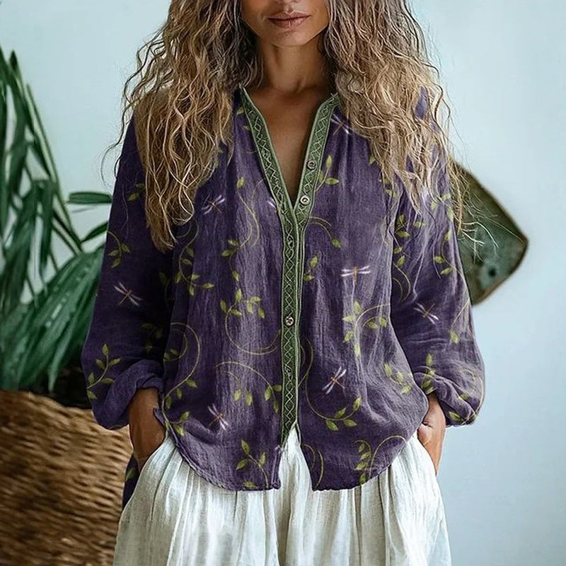Emma | Elegant Leaf Print Blouse 0
