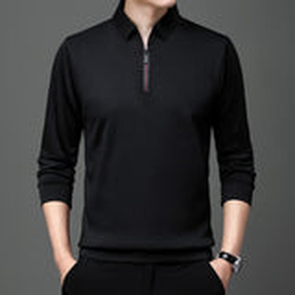 Ethan | Modern Asymmetrical Long Sleeve Polo - Svart