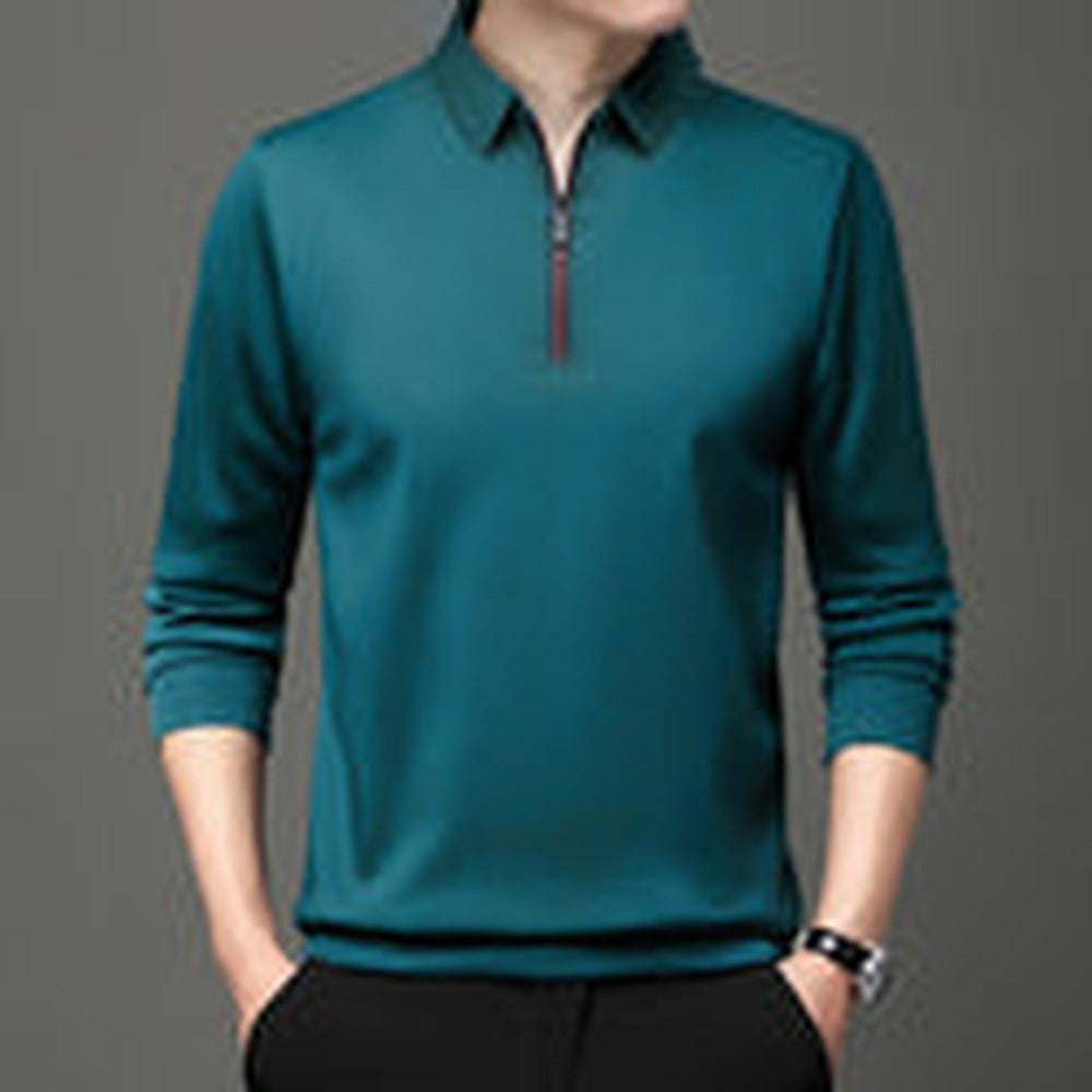 Ethan | Modern Asymmetrical Long Sleeve Polo - Blågrön
