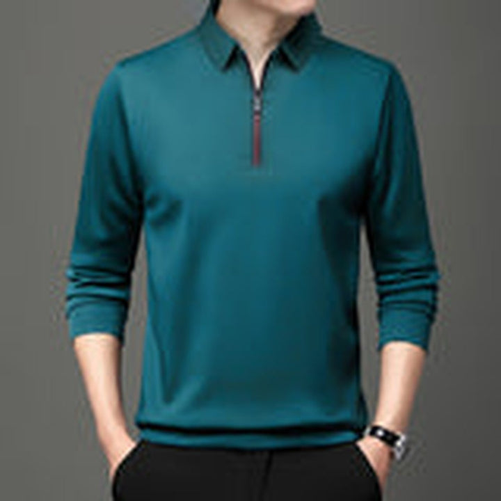 Ethan | Modern Asymmetrical Long Sleeve Polo - Blågrön