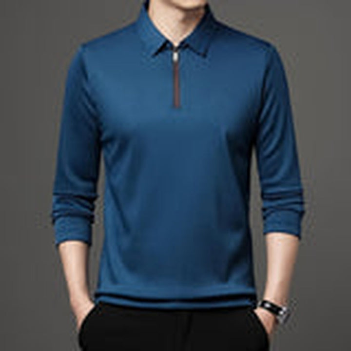 Ethan | Modern Asymmetrical Long Sleeve Polo - Blå