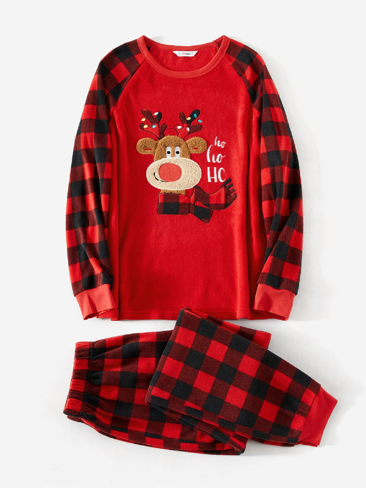 Familjepyjamas Set | Röd Julpyjamas med Renmönster &amp; Buffelrutigt | Mysiga Nattkläder för Familjens Julfirande 2