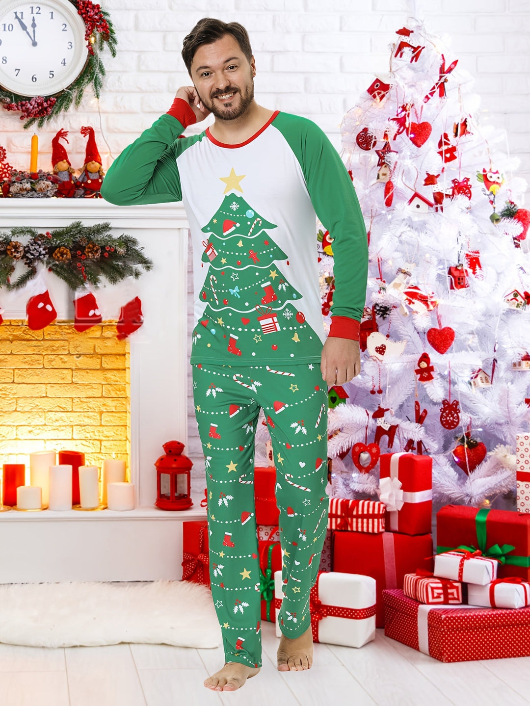 Familjepyjamas | Julpyjamas i Grön med Glad Julgransdesign | Bekväm och Mysig för Familjeminnen 2