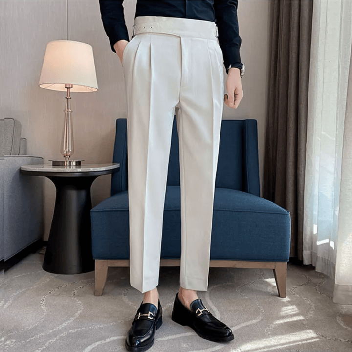 Hög Midjade Herrbyxor | Plisserad Design med Justerbar Passform | Perfekta för Formella Tillfällen 7