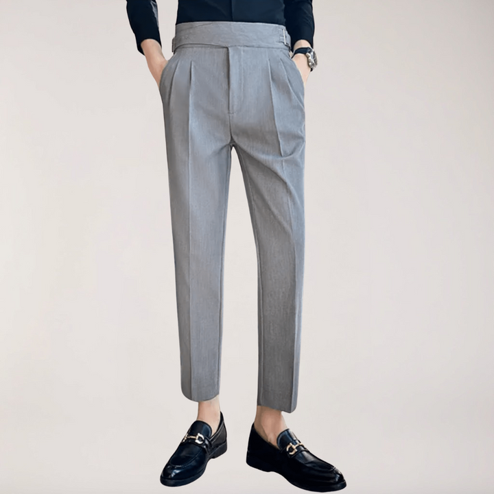 Hög Midjade Herrbyxor | Plisserad Design med Justerbar Passform | Perfekta för Formella Tillfällen 9