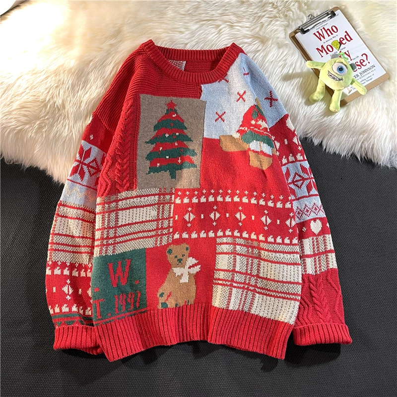 Julkollektion | Stickad Tröja Dam med Unikt Patchwork Mönster | Bekväm Loose Fit för Mysiga Högtider 1