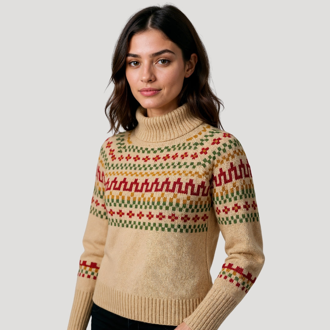 Klassisk Fair Isle | Chunky Stickad Tröja för Kvinnor med Hög Halsringning | Tidlös Vinterstil för Komfort och Värme 3