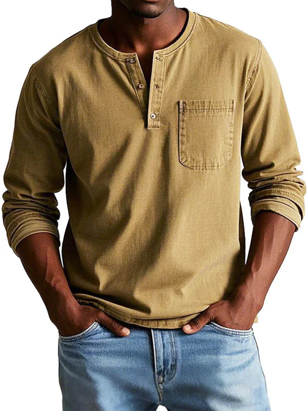 Klassisk Henley-skjorta för Män med Bröstficka | Mjukt Material för Avslappnad Stil 5