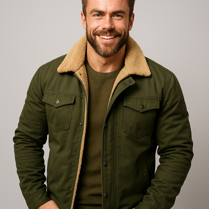 Klassisk Herrjacka | Shearling-fodrad Vinterjacka med Bröstfickor | Mångsidig Design för Värme och Komfort 2