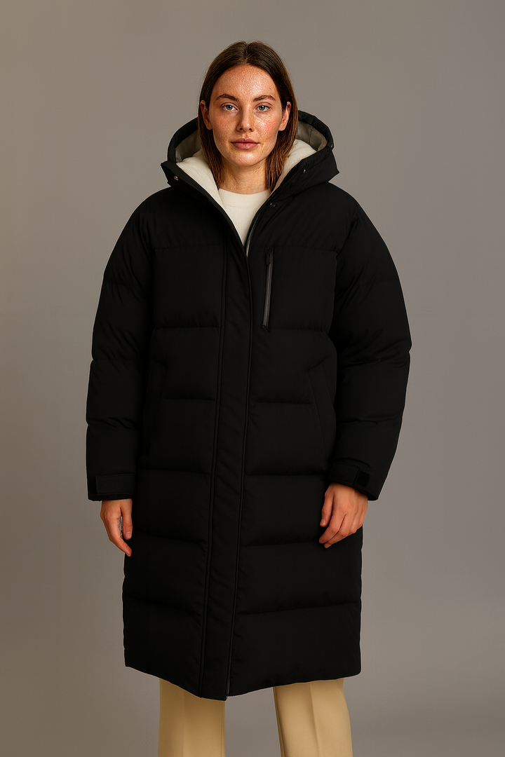 Kvinnors Longline Puffer Coat med Huva | Ultravarm Vinterjacka för Skydd och Komfort 0