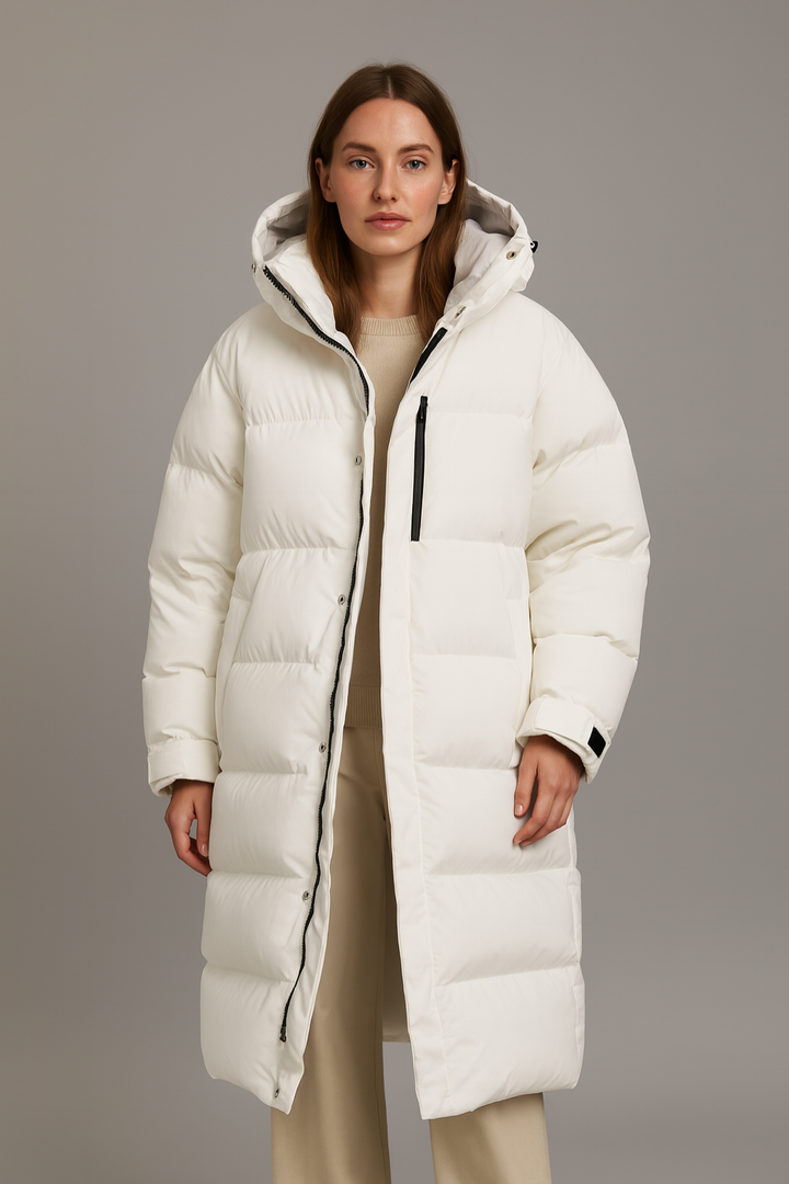 Kvinnors Longline Puffer Coat med Huva | Ultravarm Vinterjacka för Skydd och Komfort 1