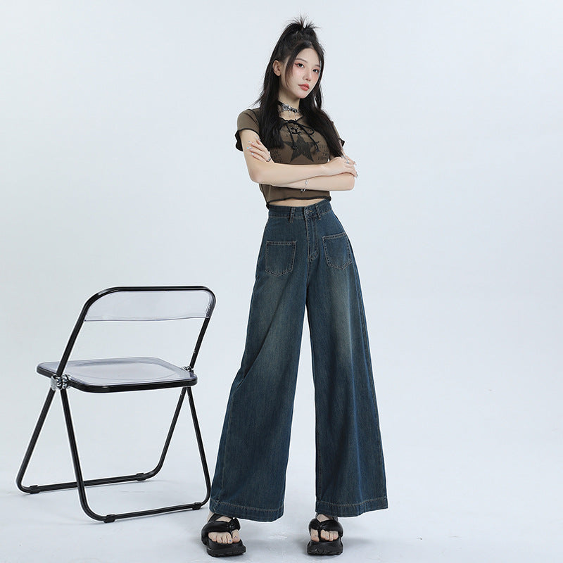 Mia | Retro Lösa Hög Midja Byxor Dam i Denimblandning 2