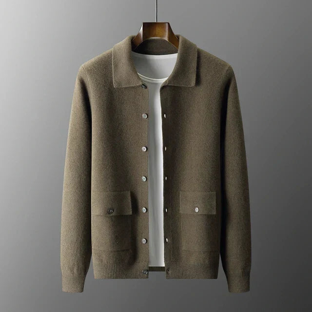 Mjuk Stickad Cardigan Män med Smart Krage | Mångsidig Design för Vardagsbruk 0