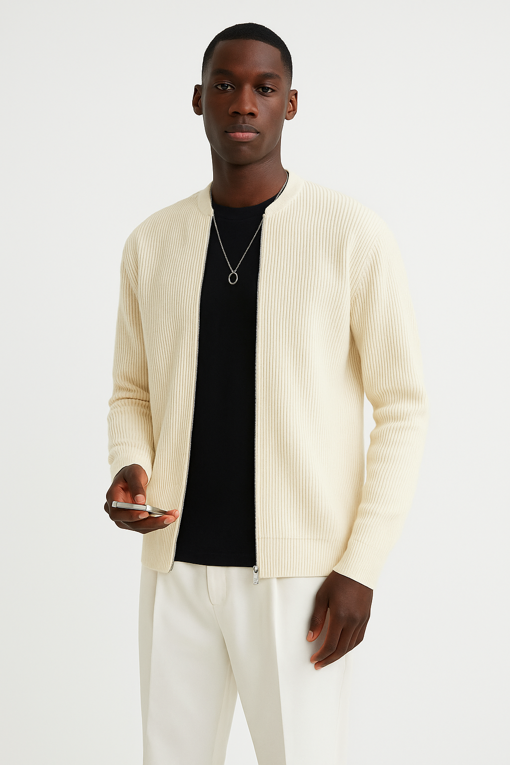 Ribbstickad Cardigan | Dubbel Dragkedja för Avslappnad Stil och Komfort 1