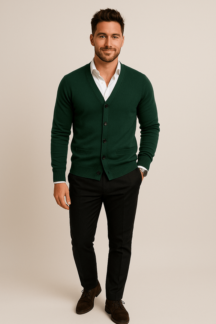 Skräddarsydd Cardigan Män | Stickad V-ringad Design med Mjuk Bomullsblandning | Mångsidig och Bekväm för Alla Tillfällen 1