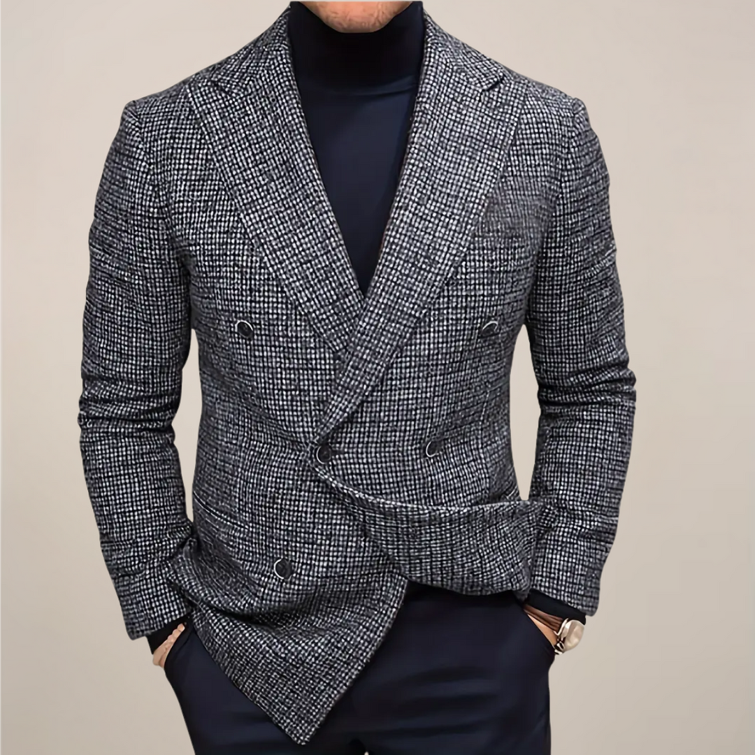 Skräddarsydd Kavaj | Dubbelknäppt Slim Fit Blazer med Rutmönster | Elegant Design för Mångsidiga Tillfällen 0