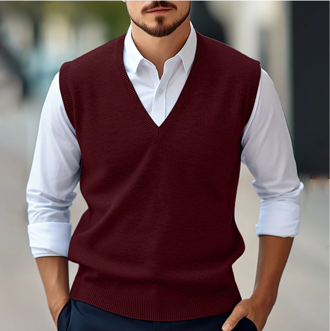 Skräddarsydd V-ringad Ärmlös Tröja för Herr med Ribbade Detaljer | Tidlös Stil för Smart Casual 0