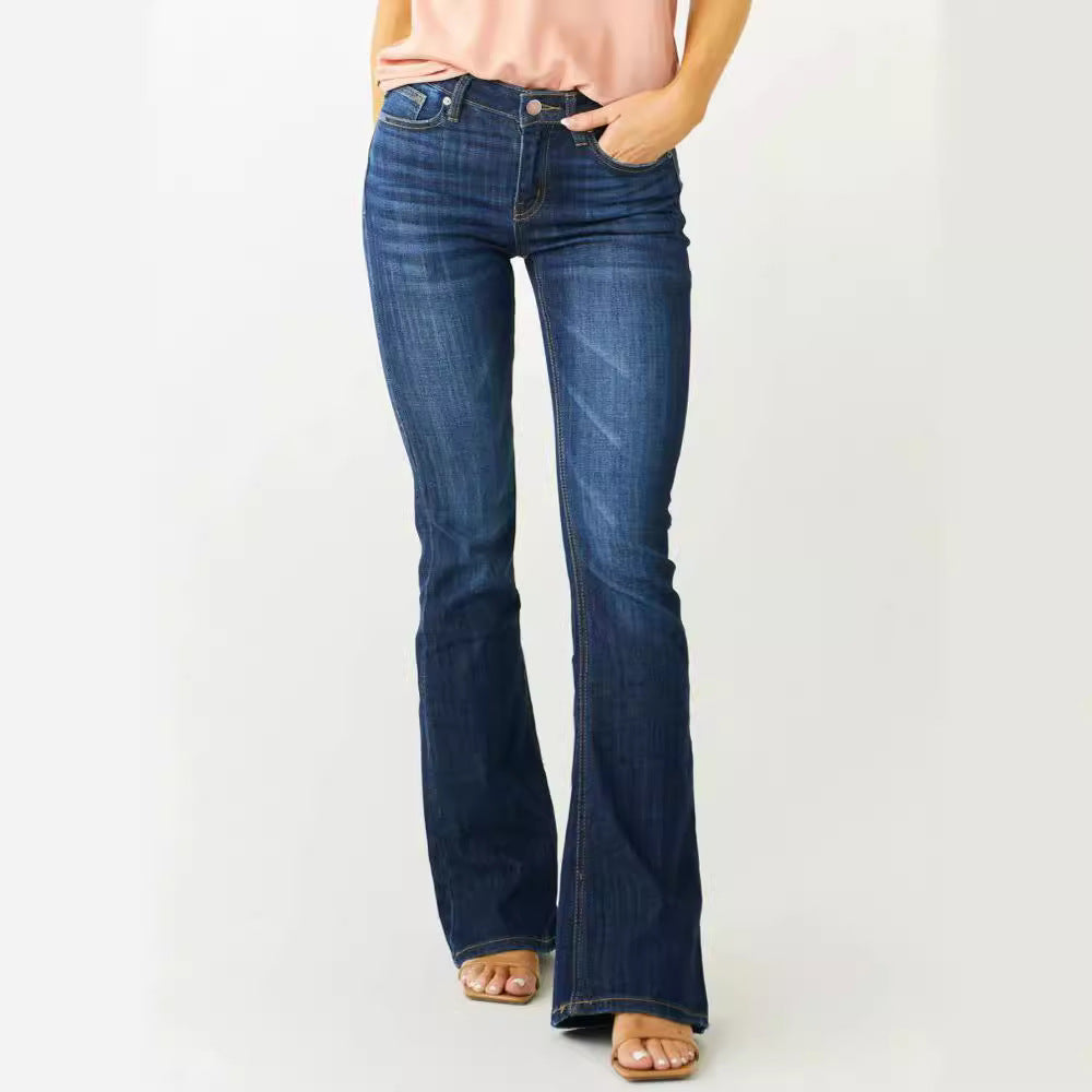 Sofia | Slitna Bootcut Jeans Dam med Medelhög Midja 0